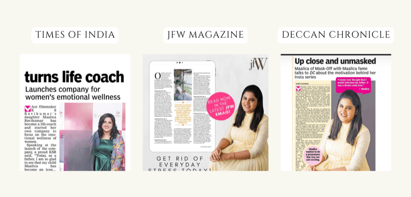 Maalica featured in Times of India, JFW Magazine, and Deccan Chronicle